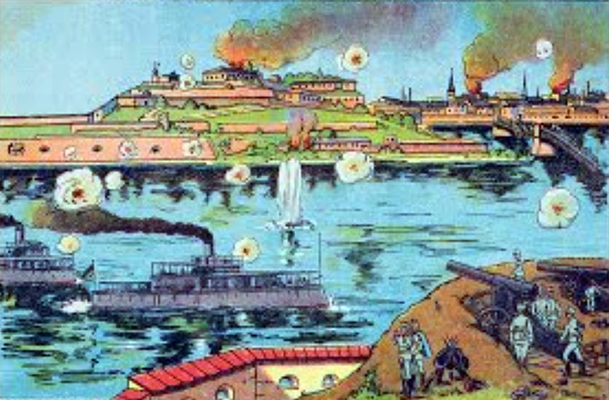 Bombardment of Belgrade, picture sheet by printers Robrahn and Co