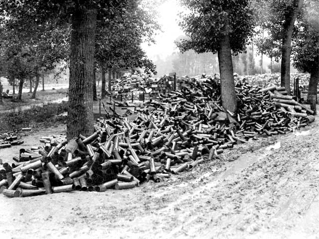 Spent British artillery shells, Battle of the Somme, summer 1916.