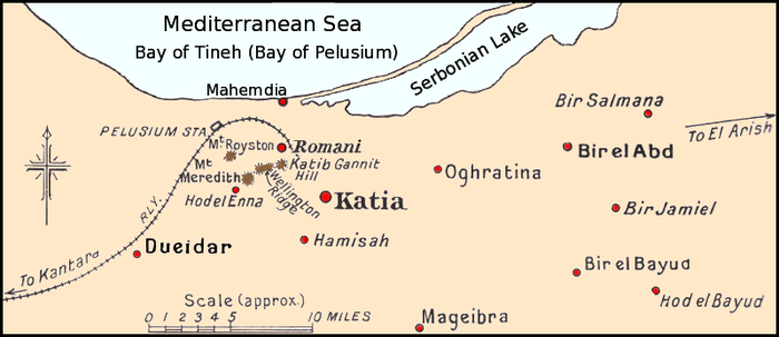 Map of Battle of Romani, August 1916.